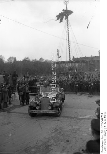 Adolf Hitler arrives in his Mercedes for the main manifestation of May Day in the Berlin Lustgarten